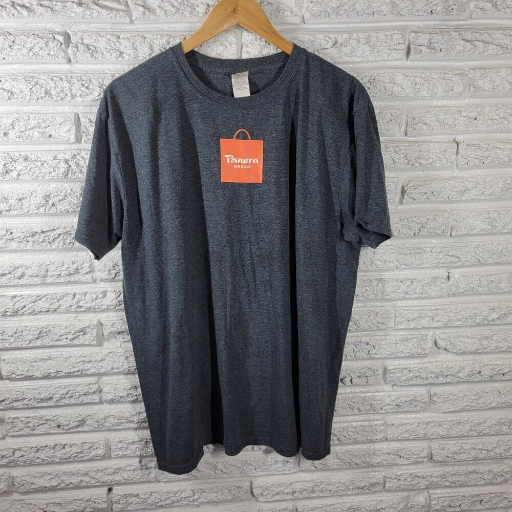 Panera Bread Unisex XL Gray Graphic Tee Shirt Polyester Blend Crew Neck NOV7E